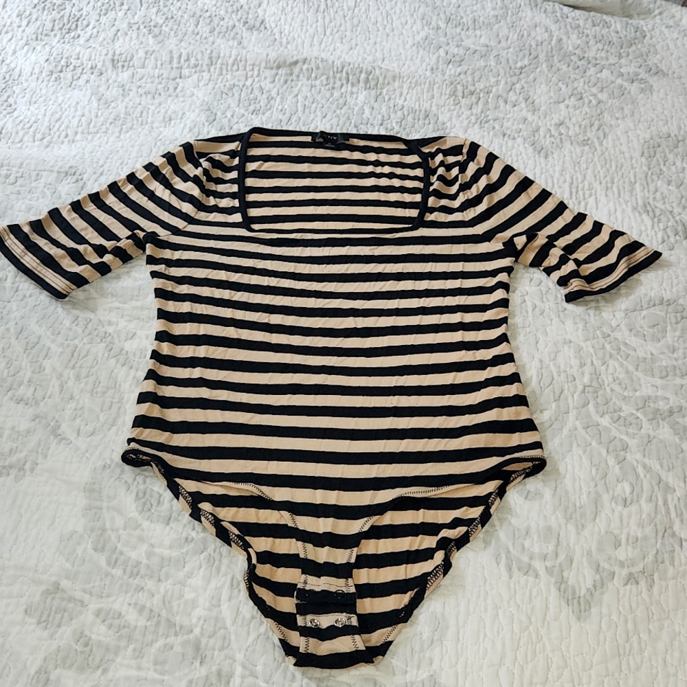 Womens J Crew black and beige striped Body Suit Medium